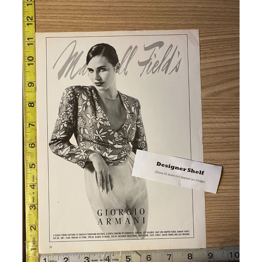 Giorgio Armani Fashions Marshall Field's 1989 Vintage Paper Print Advertisement